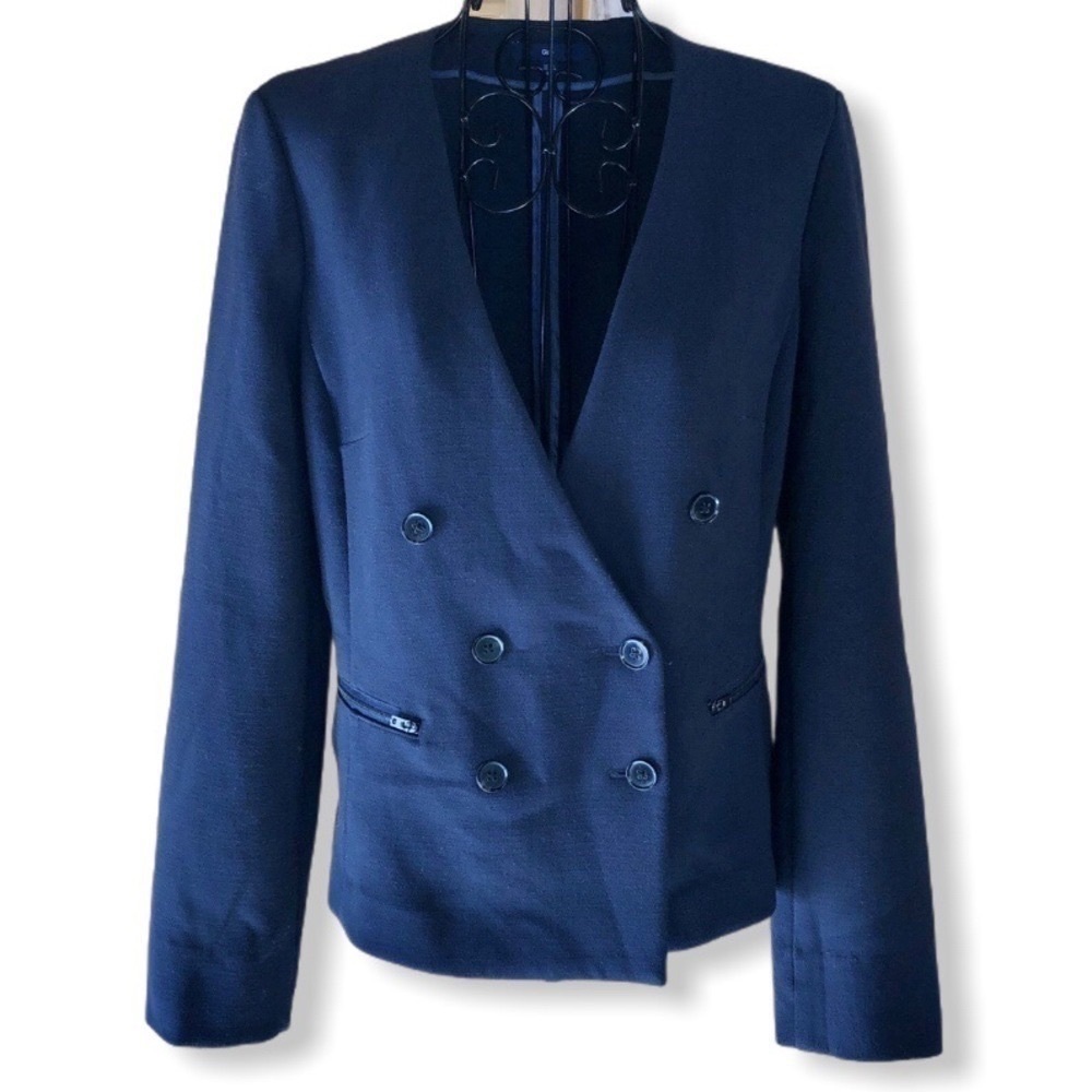 Gap Double-breasted V-neck Rayon Blend Blazer Navy Size 10